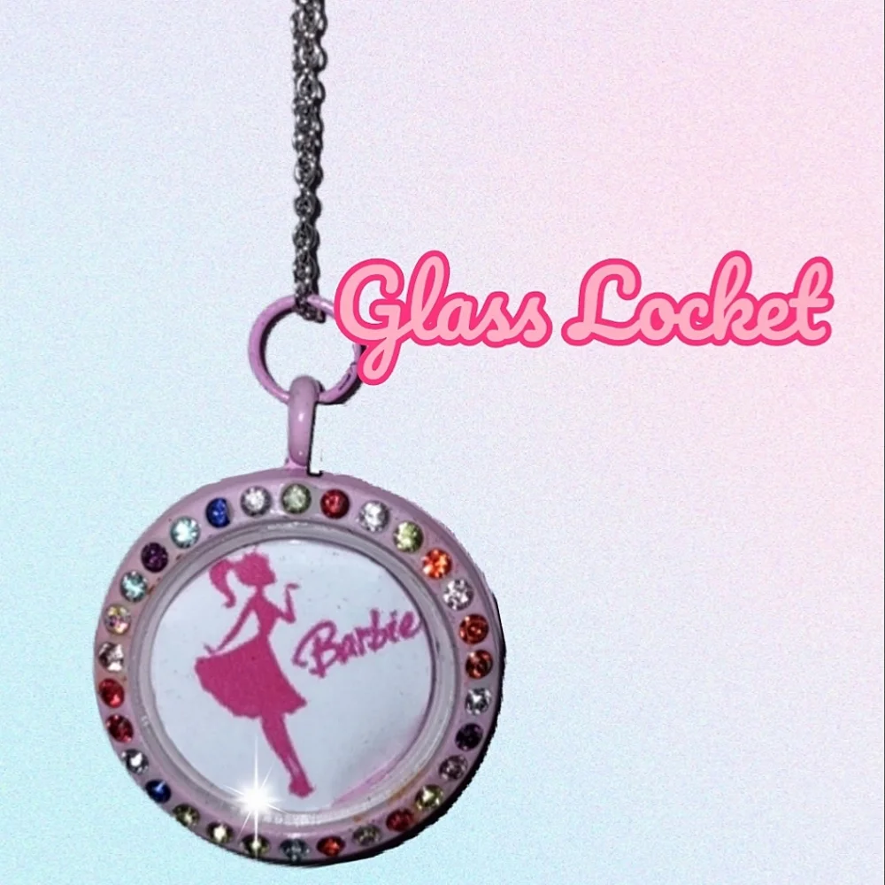 Pink Rhinestone Barbie Locket Necklace